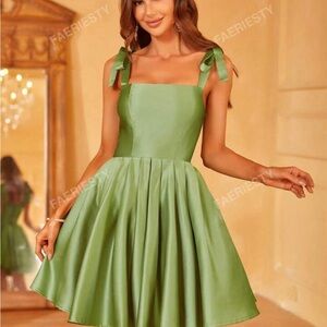 New Faeriesty Tie Shoulder Pleated Hem Cami Satin Dress Size XS